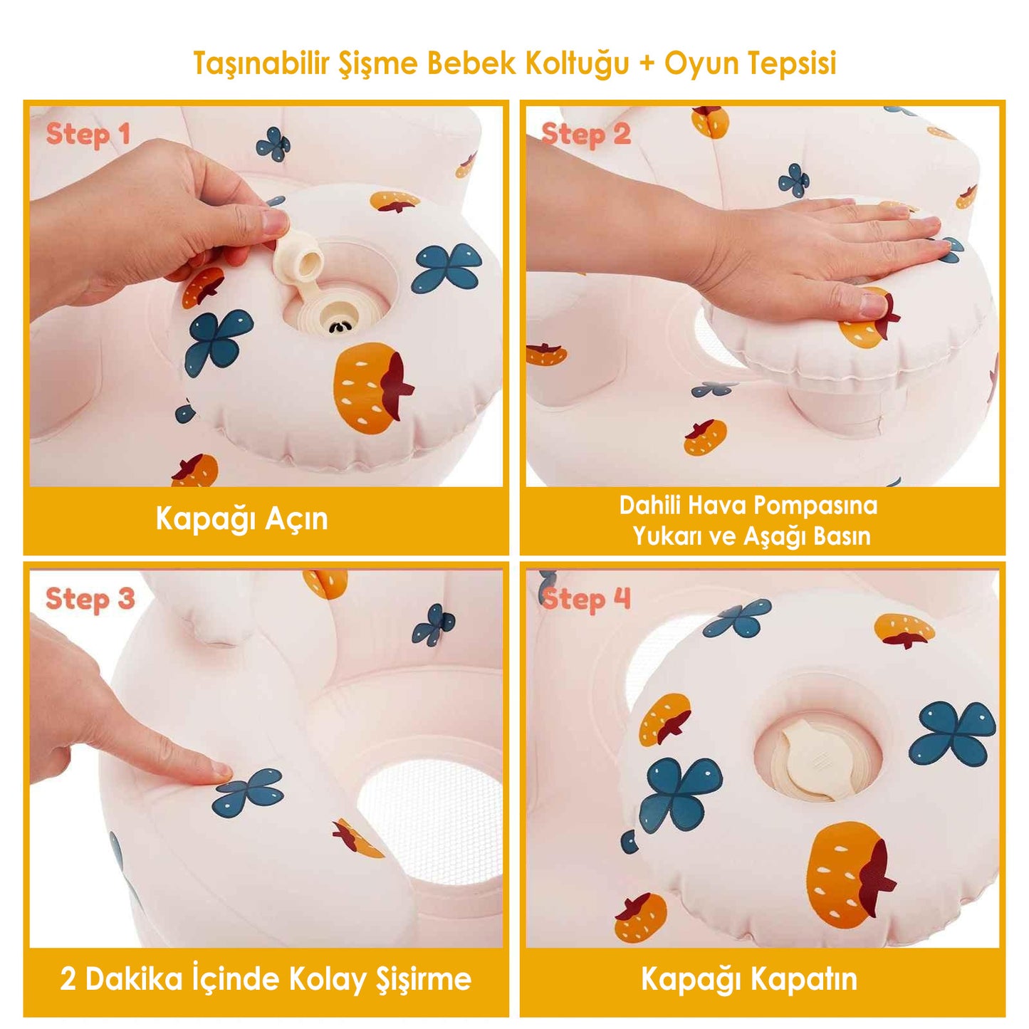 Şişme Bebek Oturma Koltuğu | Tepsili & Fileli | 4-24 Ay