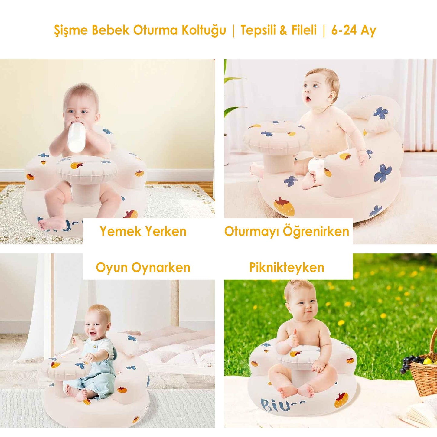 Şişme Bebek Oturma Koltuğu | Tepsili & Fileli | 4-24 Ay